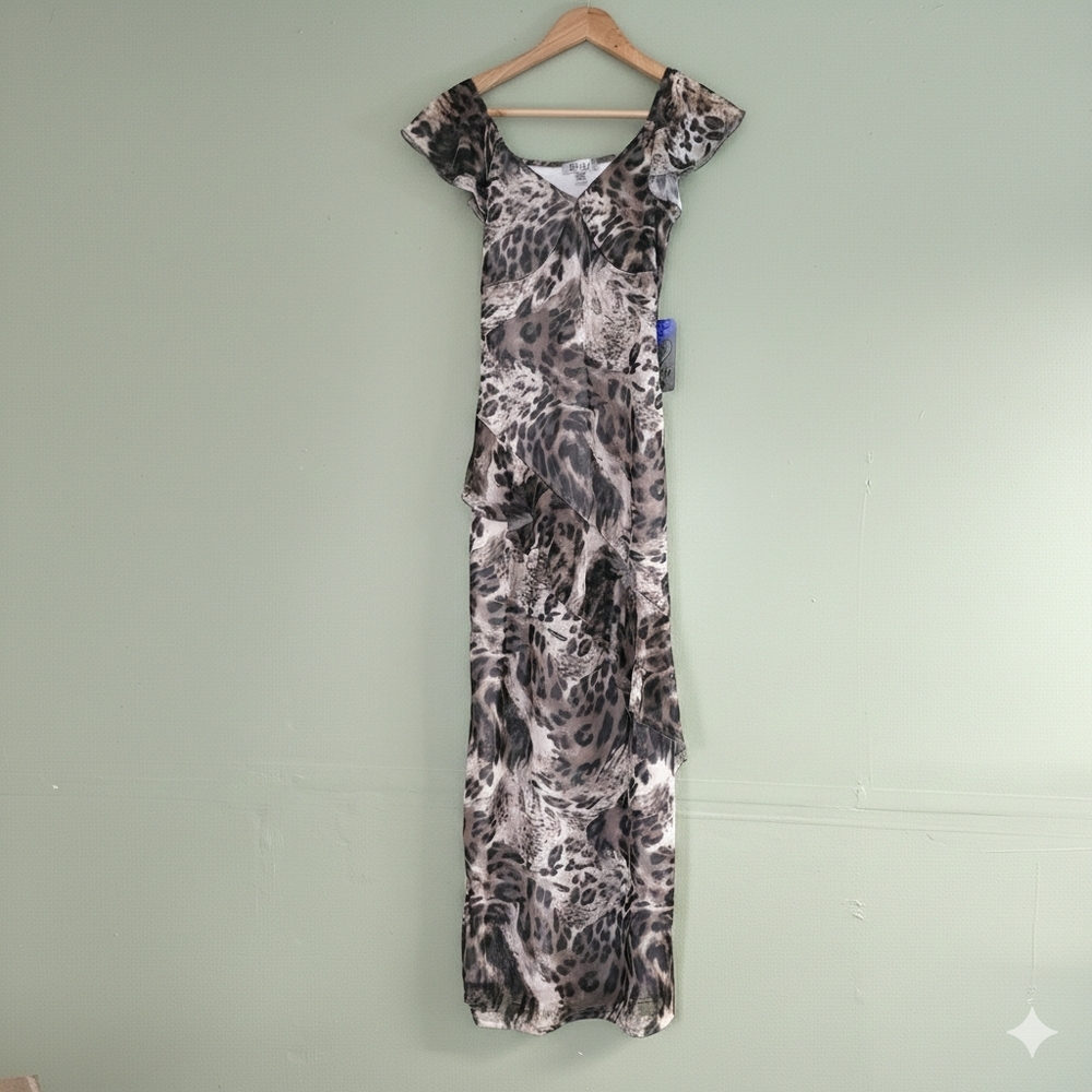 Justify Leopard Print Mesh Ruffle Maxi Dress NWT - Size Medium
